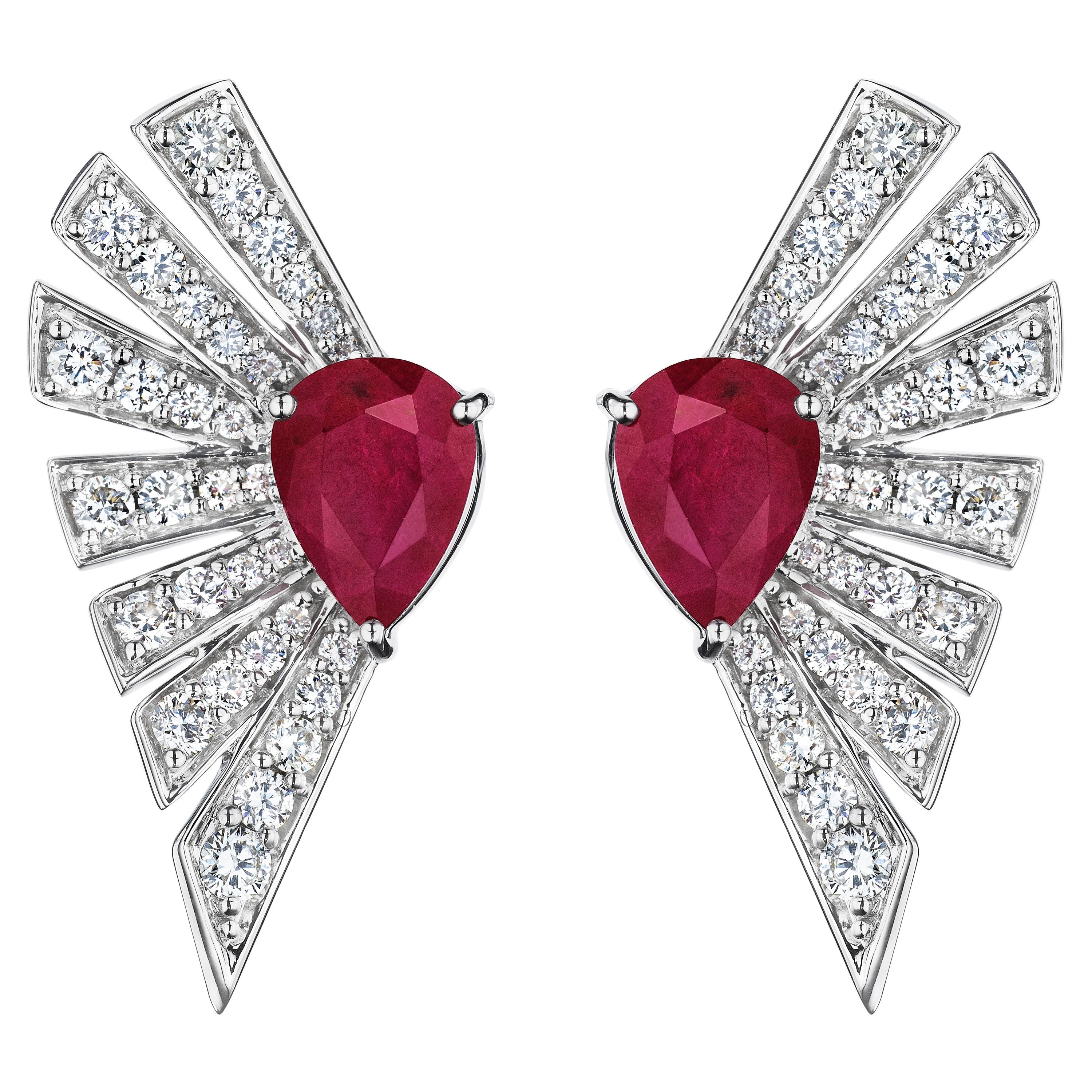18 Karat Labyrinth Weißgold-Ohrring mit Vs-Gh-Diamanten und rotem Rubin im Angebot