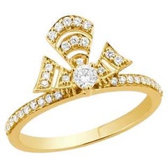 18 Karat Labyrinth Yellow Gold Ring with Vs-Gh Diamonds