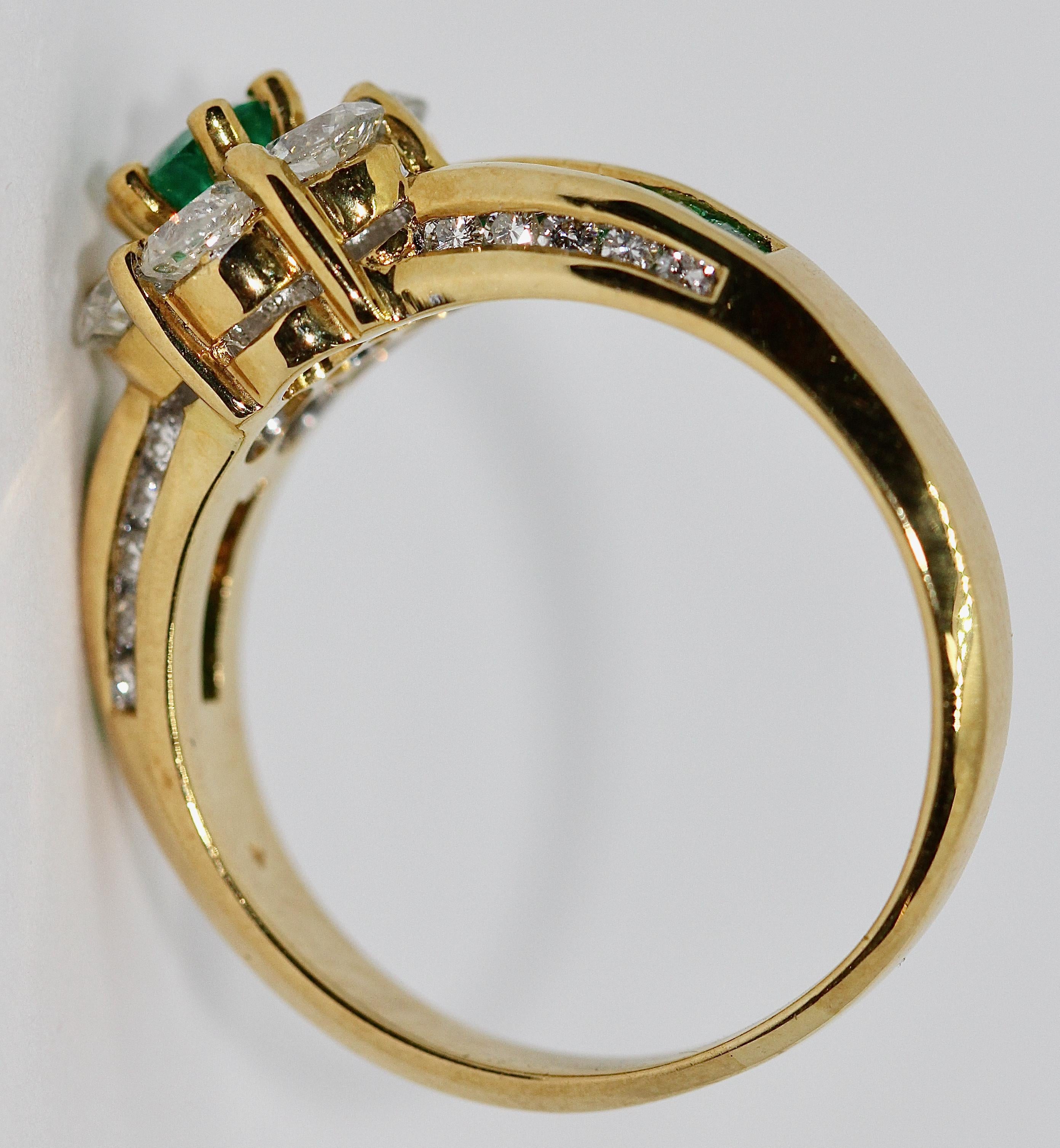 Round Cut 18 Karat Gold Ladies Ring Set with Diamonds and Emeralds, by Türler For Sale