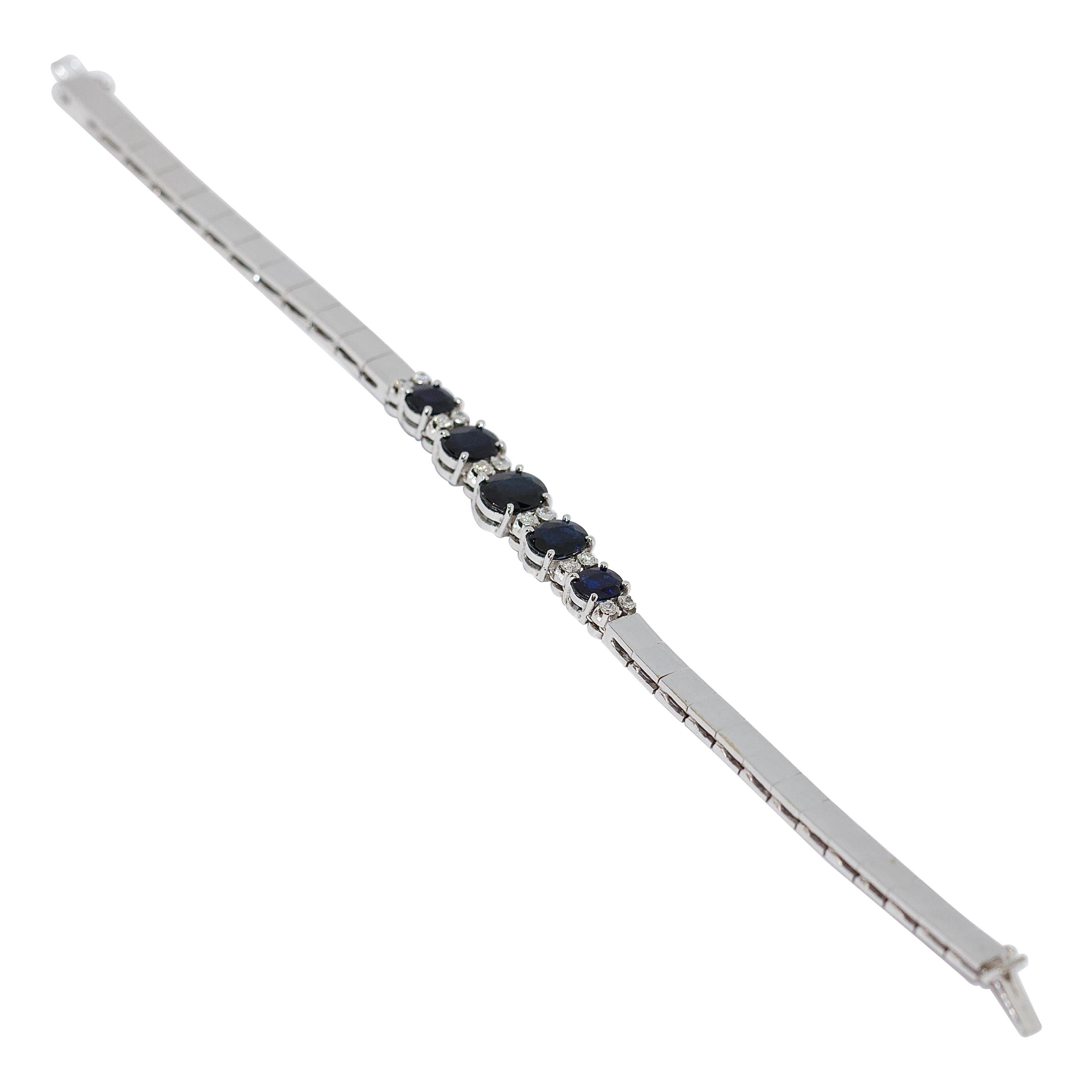 18 Karat Ladies White Gold Tennis Bracelet with Sapphires and Diamonds For Sale