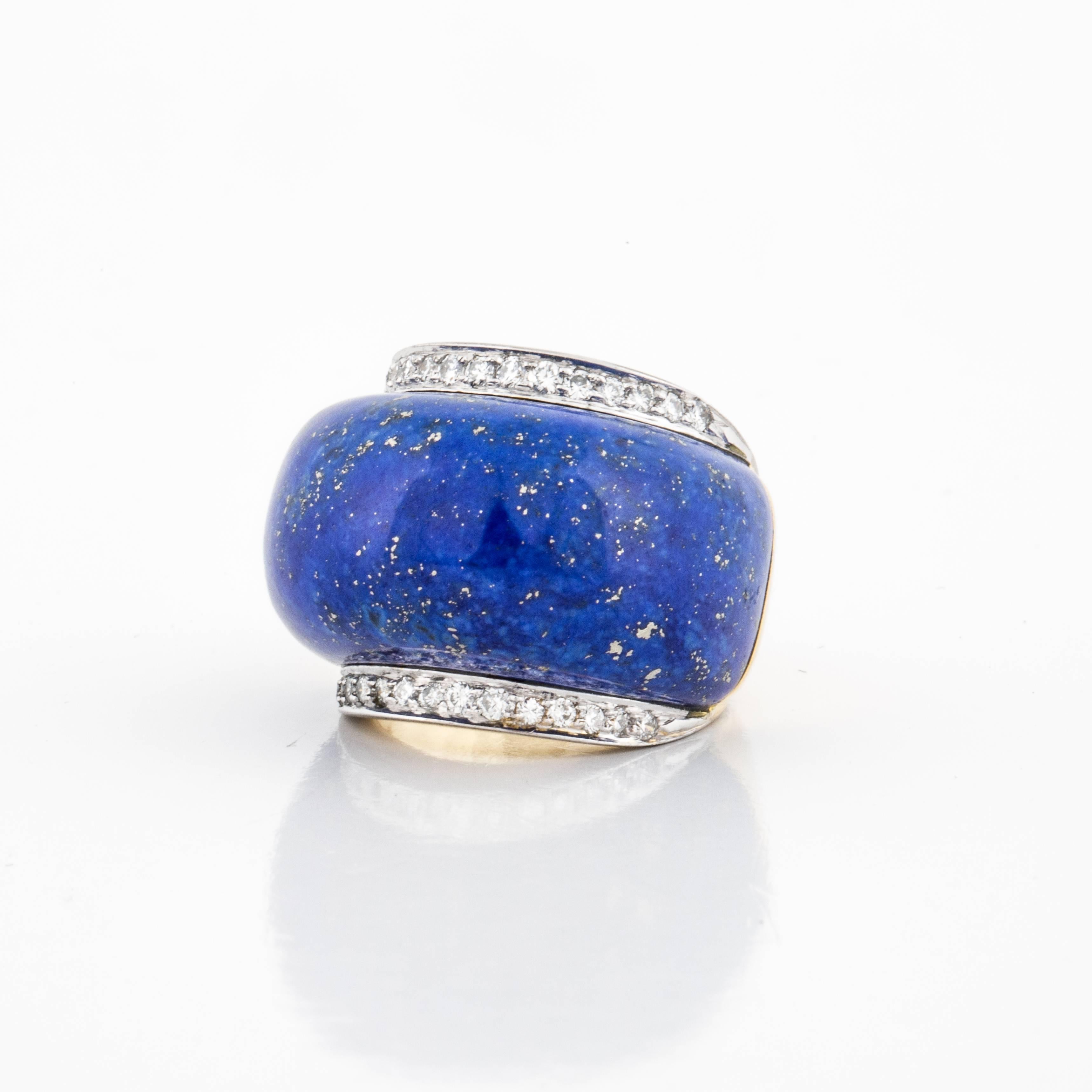 Lapis and diamond ring in 18K yellow gold.  Marked 