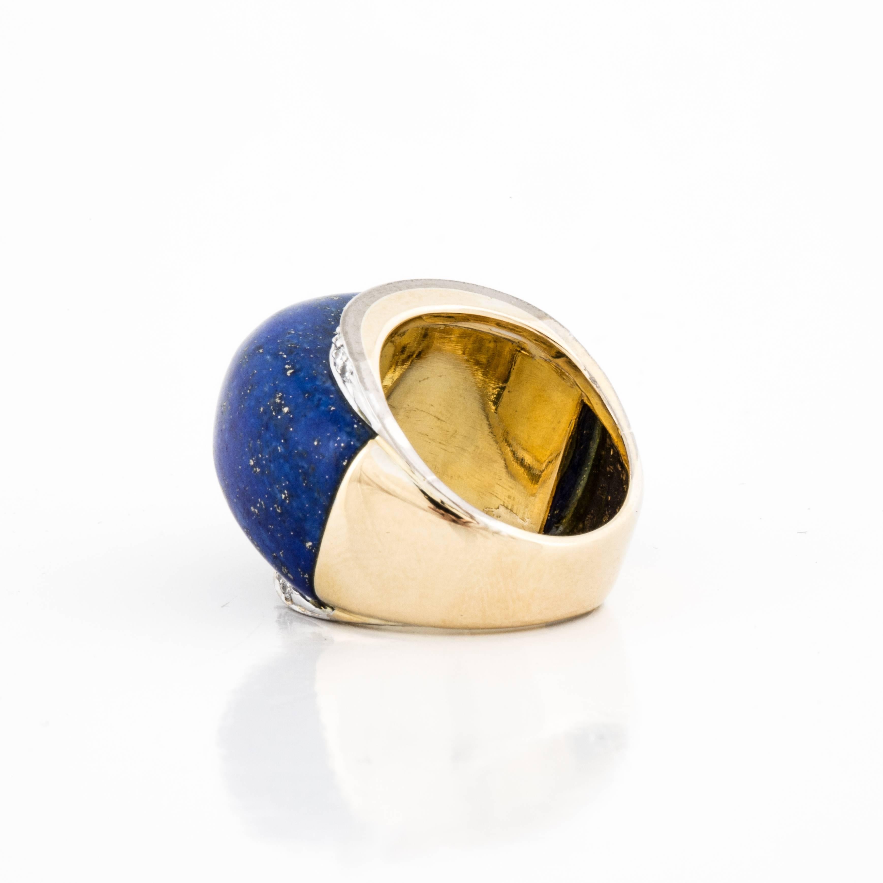 Lapis Diamond Dome Ring in 18K Gold In Good Condition For Sale In Houston, TX