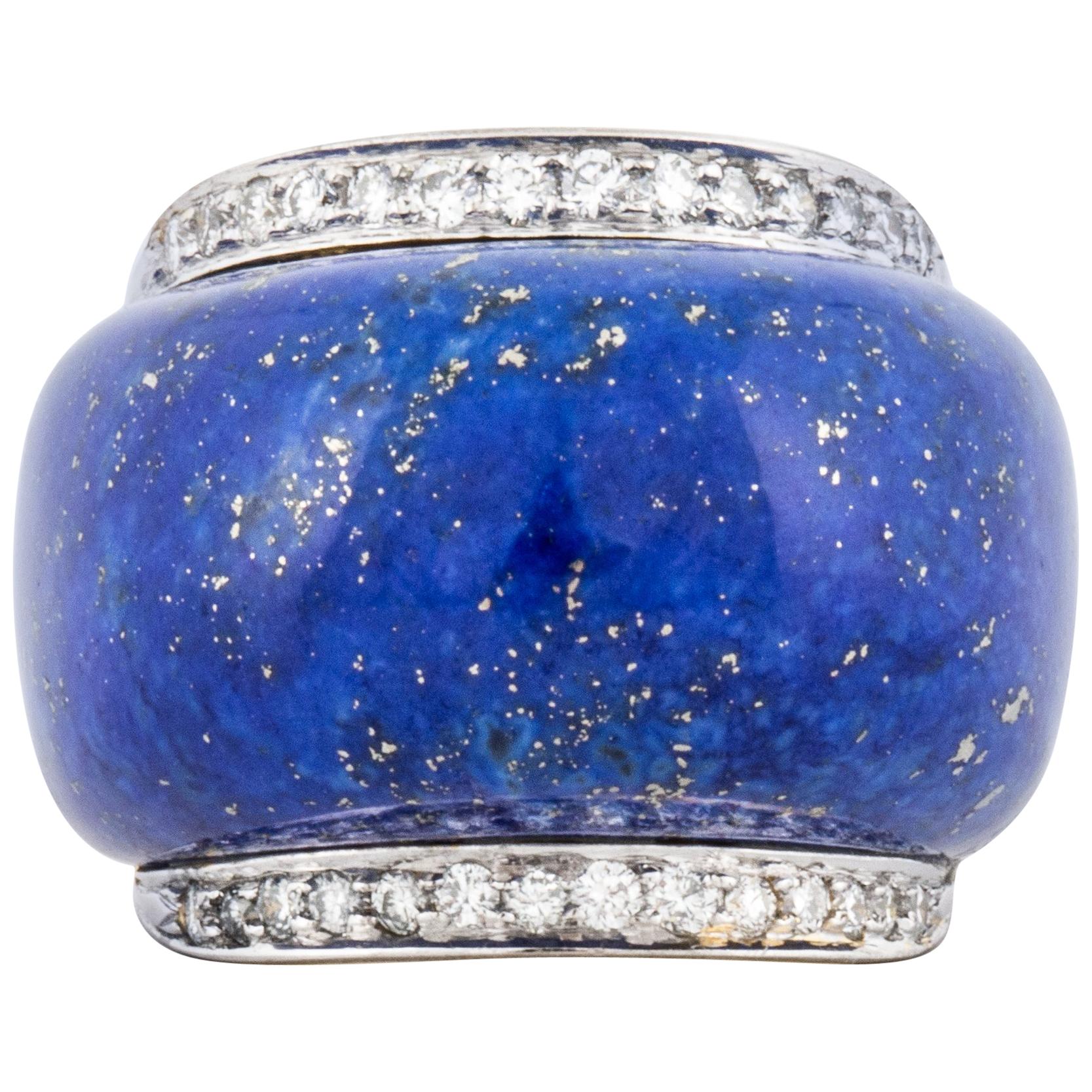Lapis Diamond Dome Ring in 18K Gold For Sale