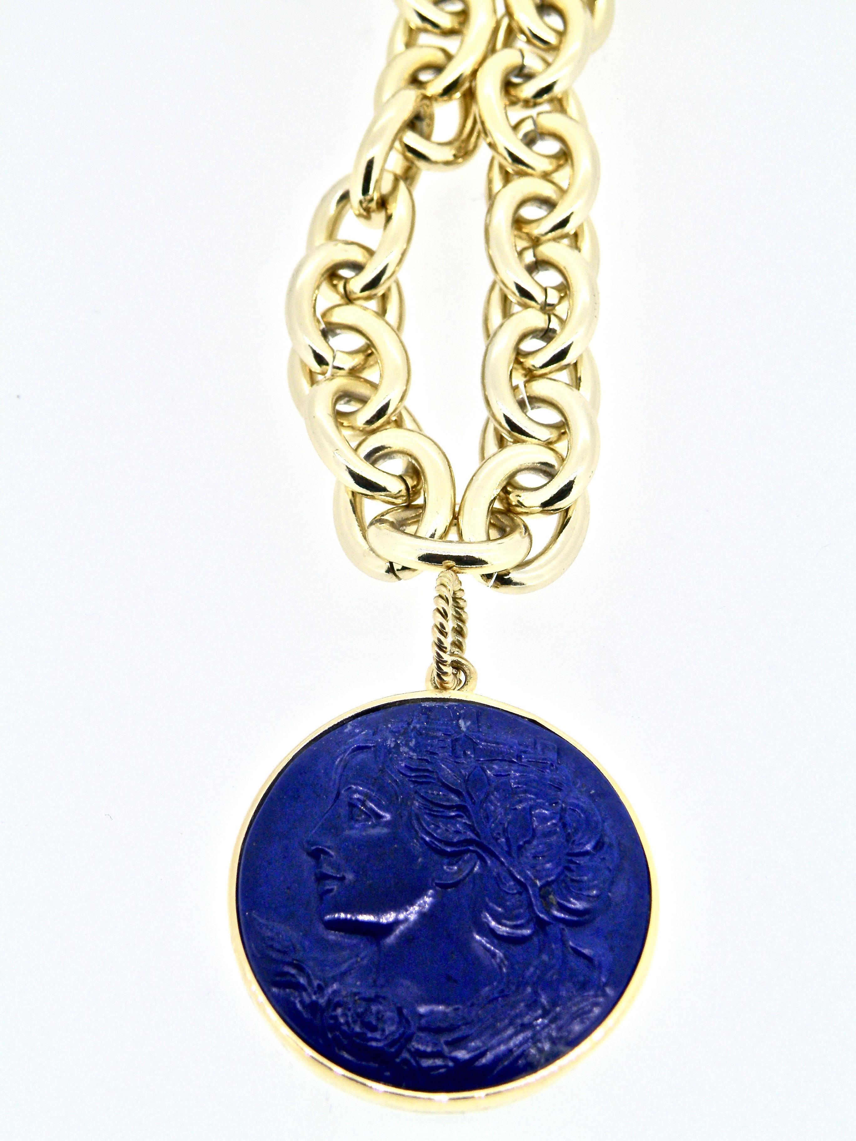Modern 18 karat Lapis Lazuli Lady with City Carving For Sale