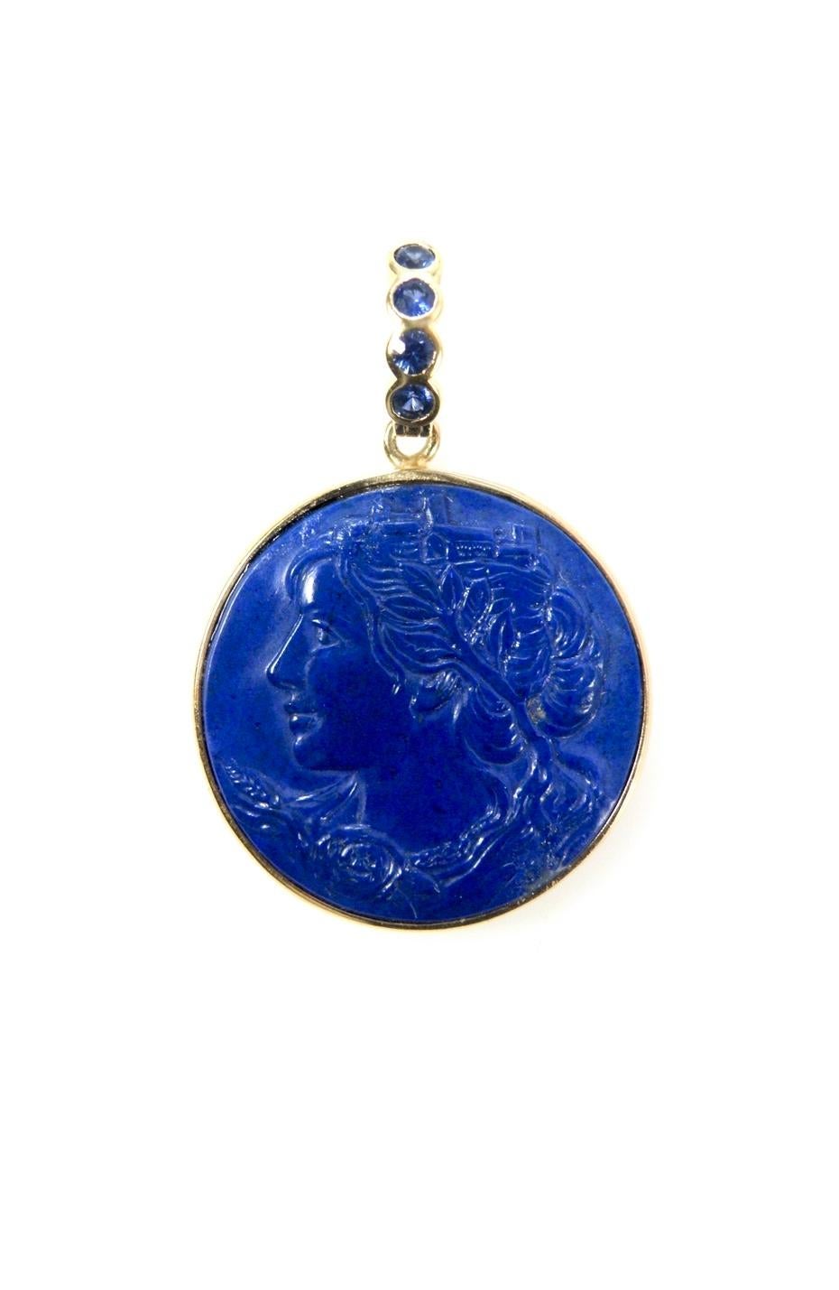 18 karat Lapis Lazuli Lady with City Carving In New Condition For Sale In Cohasset, MA