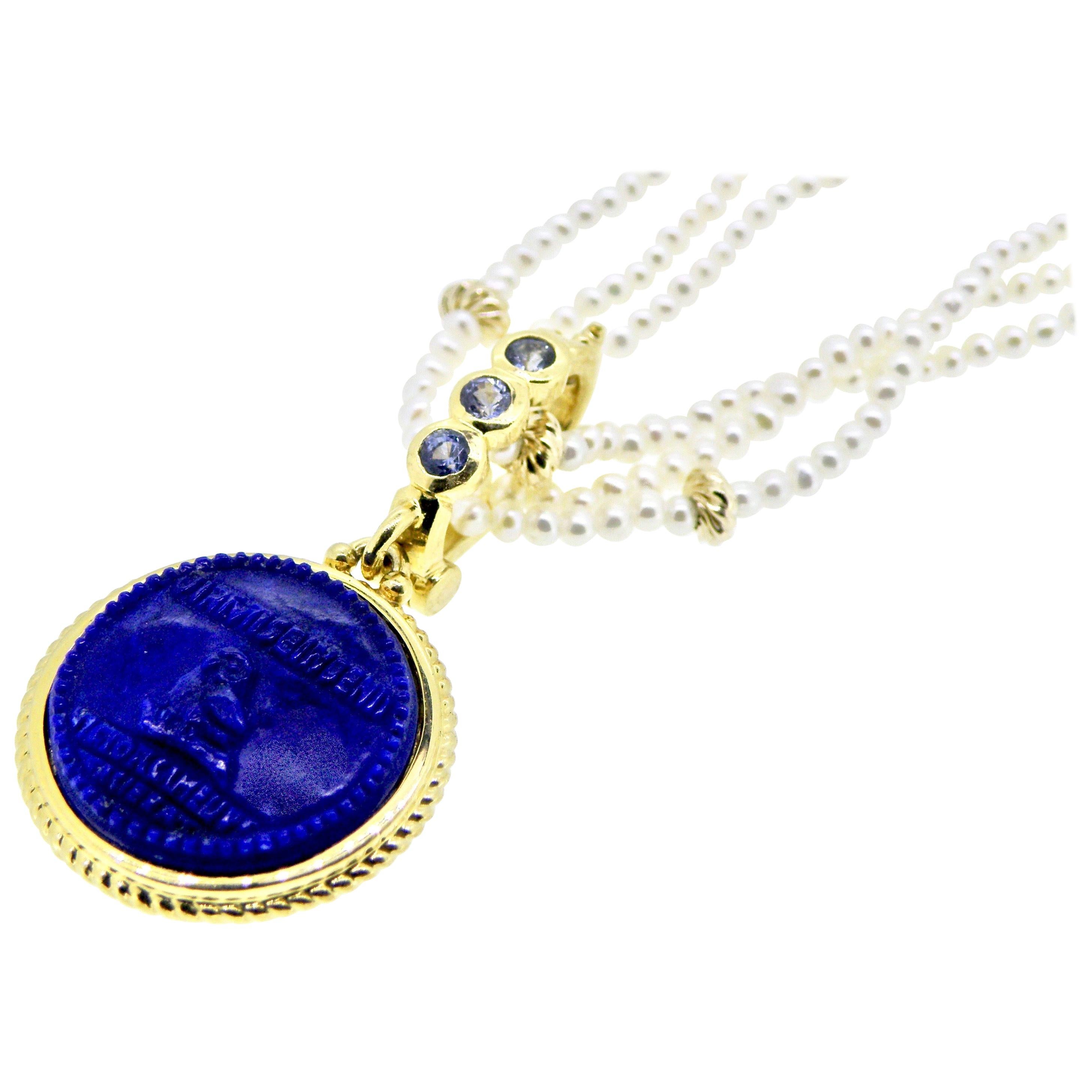 18 Karat Lapis Lazuli and Sapphire Pendant
