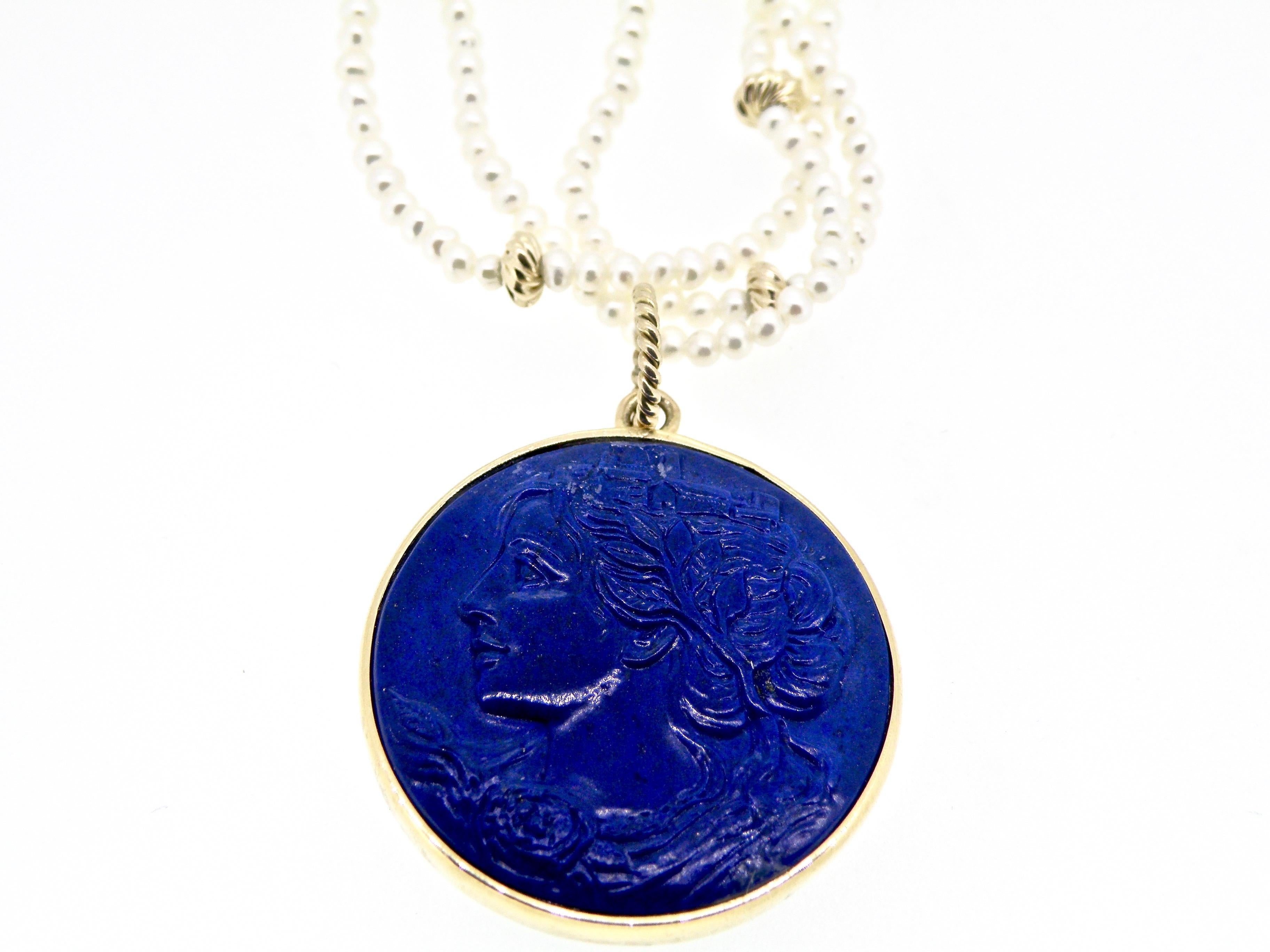 18 Karat Lapis Lazuli and Sapphire Pendant In New Condition In Cohasset, MA