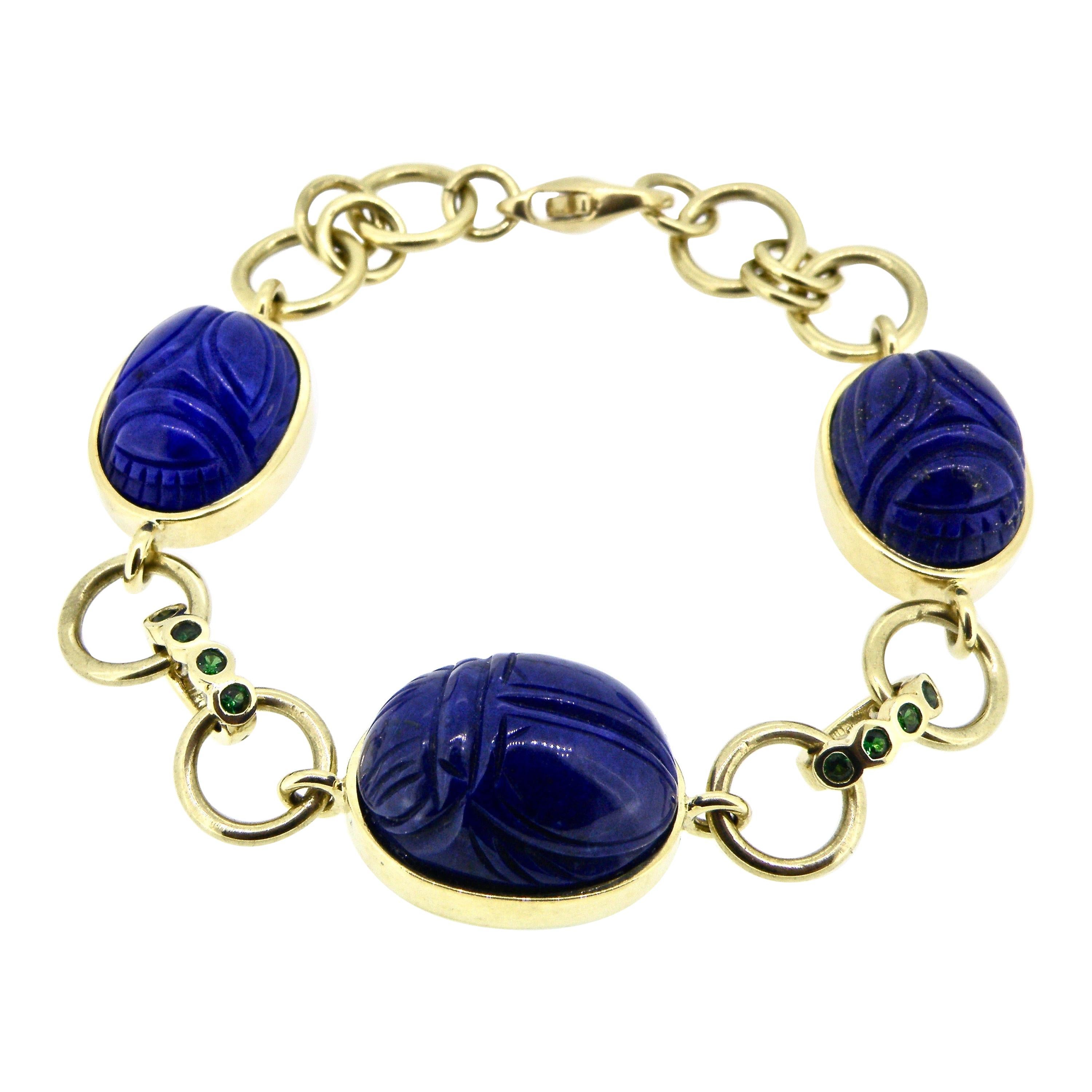 18 Karat Lapis Lazuli Scarab Link Bracelet
