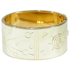 18 Karat Large Cuff Bracelet Wide Cosmic Motif