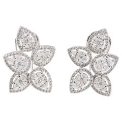 18 Karat Large Diamond Earrings Cluster Omega Back White Gold 2.55 Carat