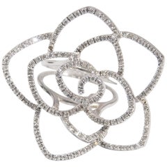 18 Karat Large Diamond Flower Ring White Gold