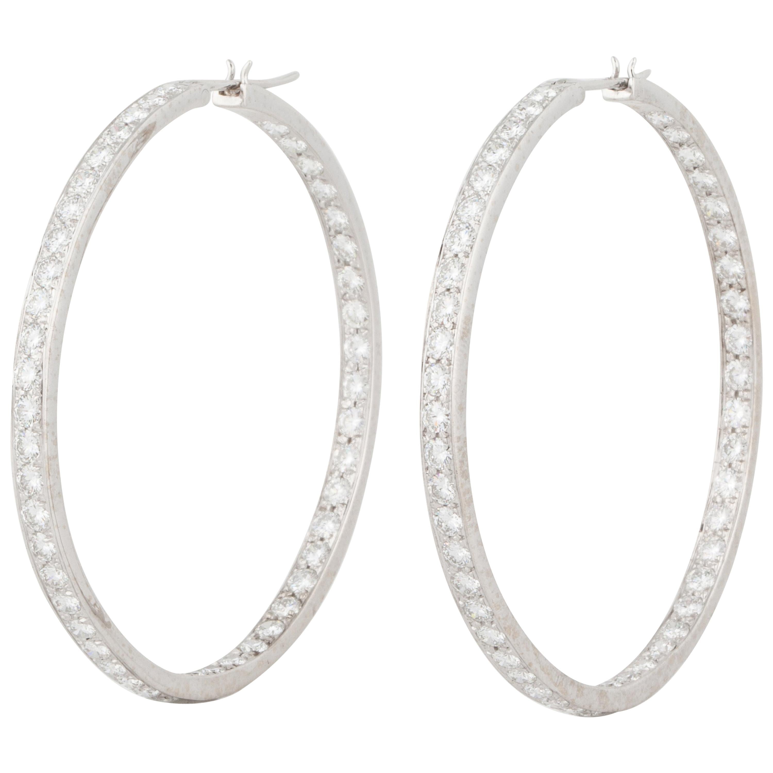 18K White Gold Diamond Hoop Earrings 12mm 387 