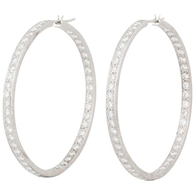 Garavelli Large Hoop Diamond Earrings in 18K White Gold For Sale at ...
