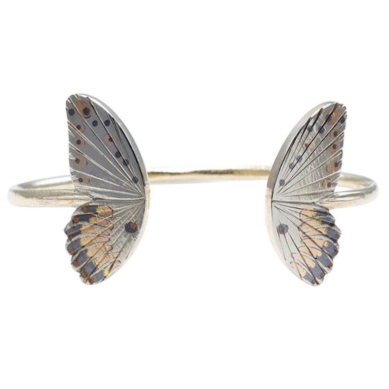 18 Karat Large Goliath Butterfly Open Wing Cuff Bracelet For Sale at
