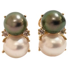 18 Karat Large Gum Drop Earrings with Pearl and Pink Topaz and Diamonds