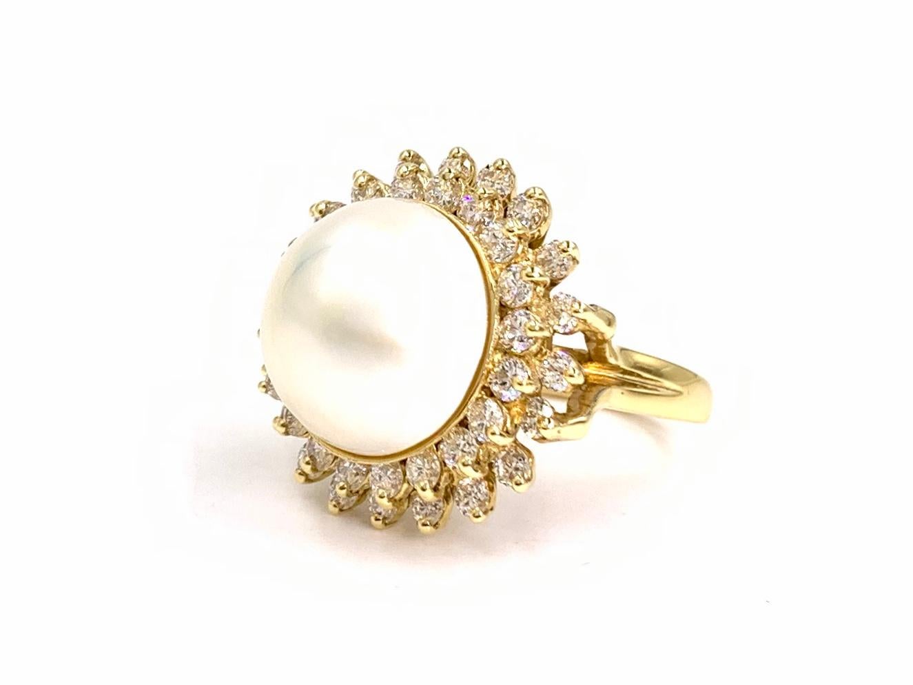 Women's 18 Karat Large Mabe Pearl and Diamond Cocktail Ring