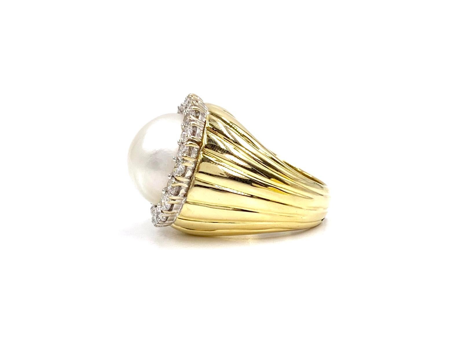 Women's 18 Karat Large Mabé Pearl and Diamond Cocktail Ring For Sale