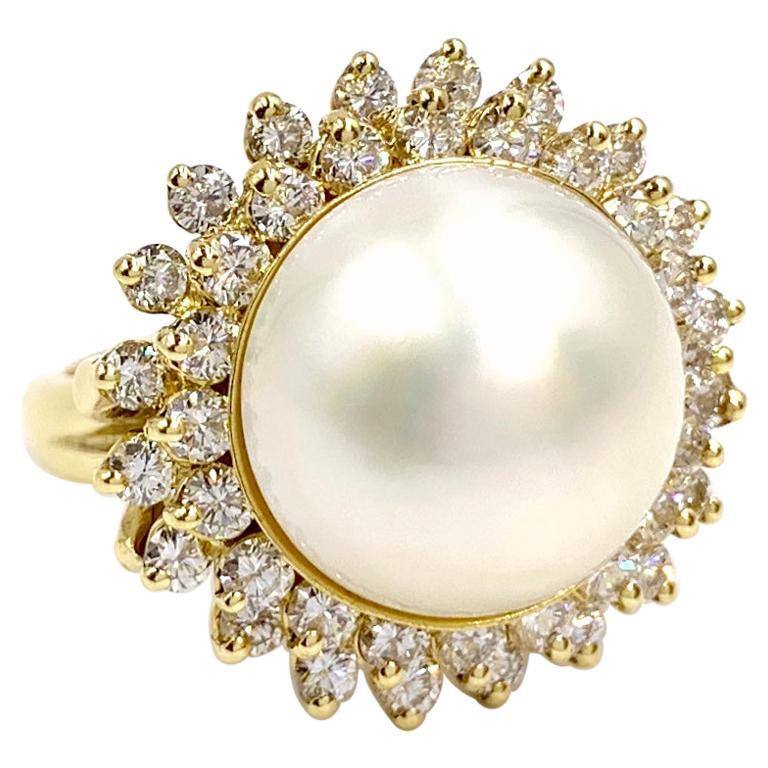 18 Karat Large Mabe Pearl and Diamond Cocktail Ring