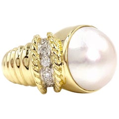 18 Karat Large Mabe Pearl and Diamond Ring