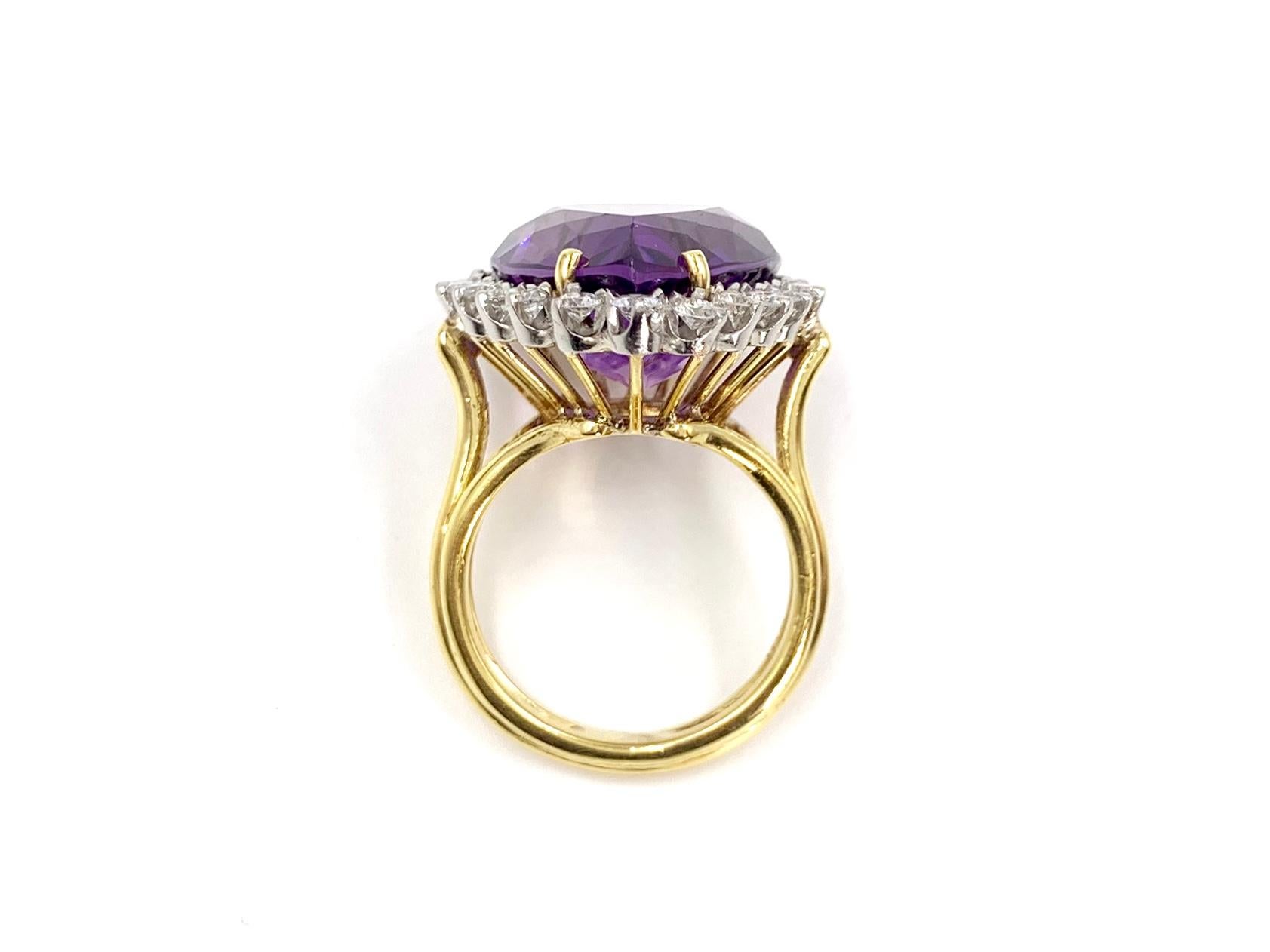 Women's 18 Karat Large Pear Shape Amethyst and Diamond Cocktail Ring For Sale