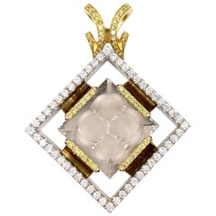 18 Karat Large Yellow and White Diamond Rutilated Quartz Pendant
