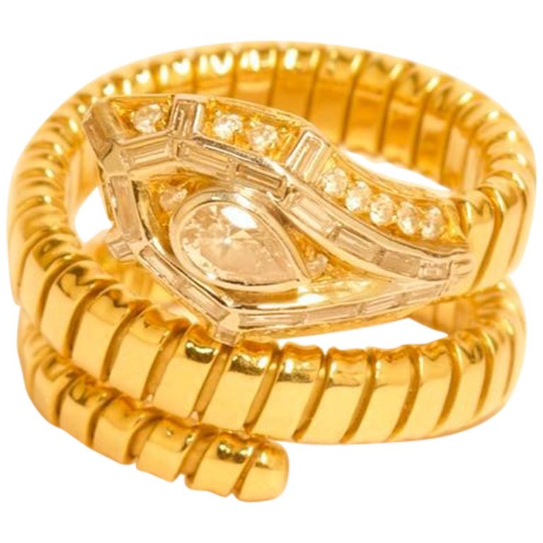 18 Karat Late 20th Century Gold Tubogas Diamond Snake Crossover Ring 1