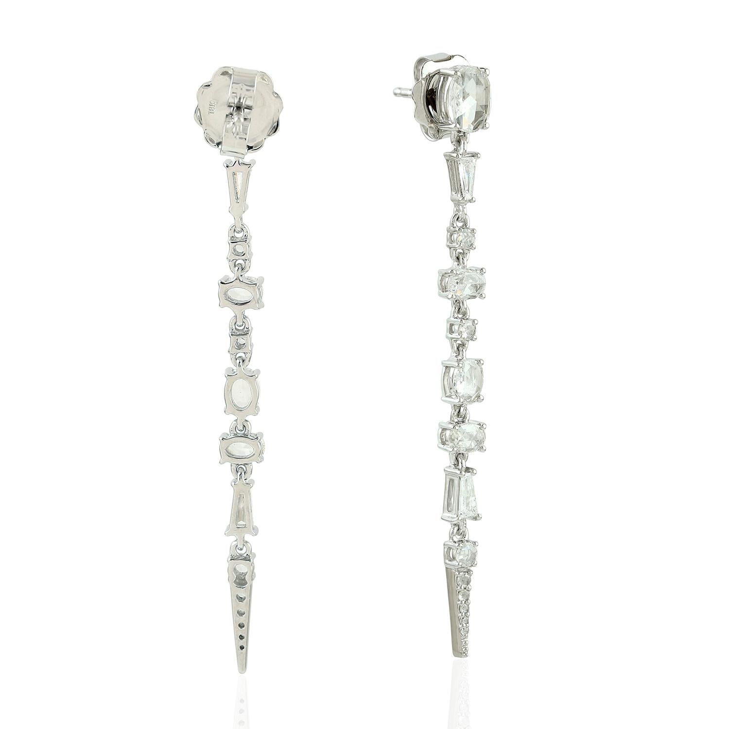 Avon Gold Tone Linear Drop Earrings With Faux Diamond & Pyrite – 3” Chain Dangle Style