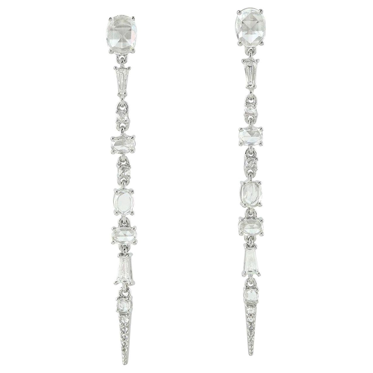 18 Karat Linear Diamond White Gold Earrings For Sale