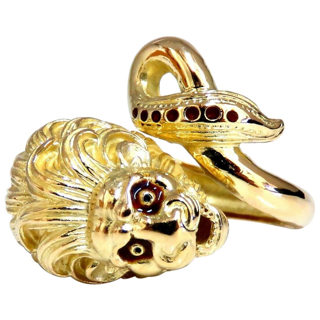 18 Karat Lion Wrap Enamel Ring For Sale