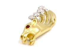 18 Karat Lioness Diamond and Ruby Large Brooch