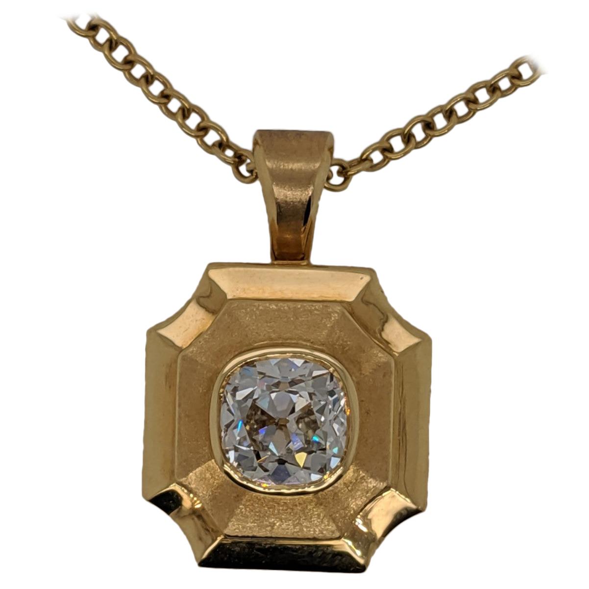 18 Karat Locket with Two Carat Antique Cut Cushion Diamond Pendant