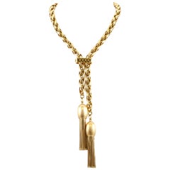 18 Karat Long Chain Necklace with Two Gold Tassels