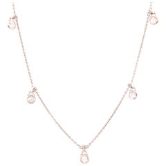 18 Karat Long Diamond-by-the-Yard Necklace with Dangles White Gold