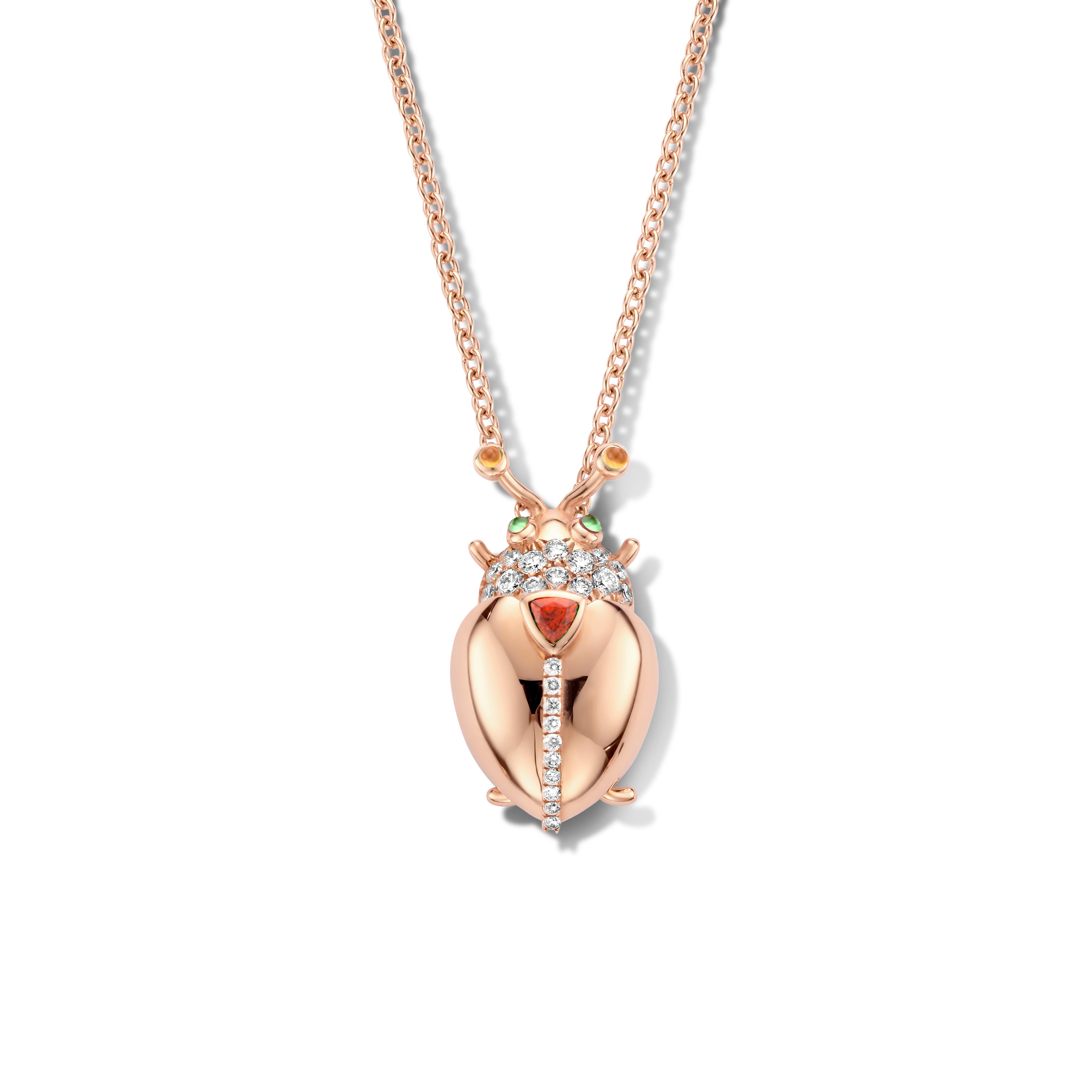 Contemporary Mandarine Garnet, Tsavorite, Sapphire 18K Rose Gold Diamond Pendant Necklace For Sale