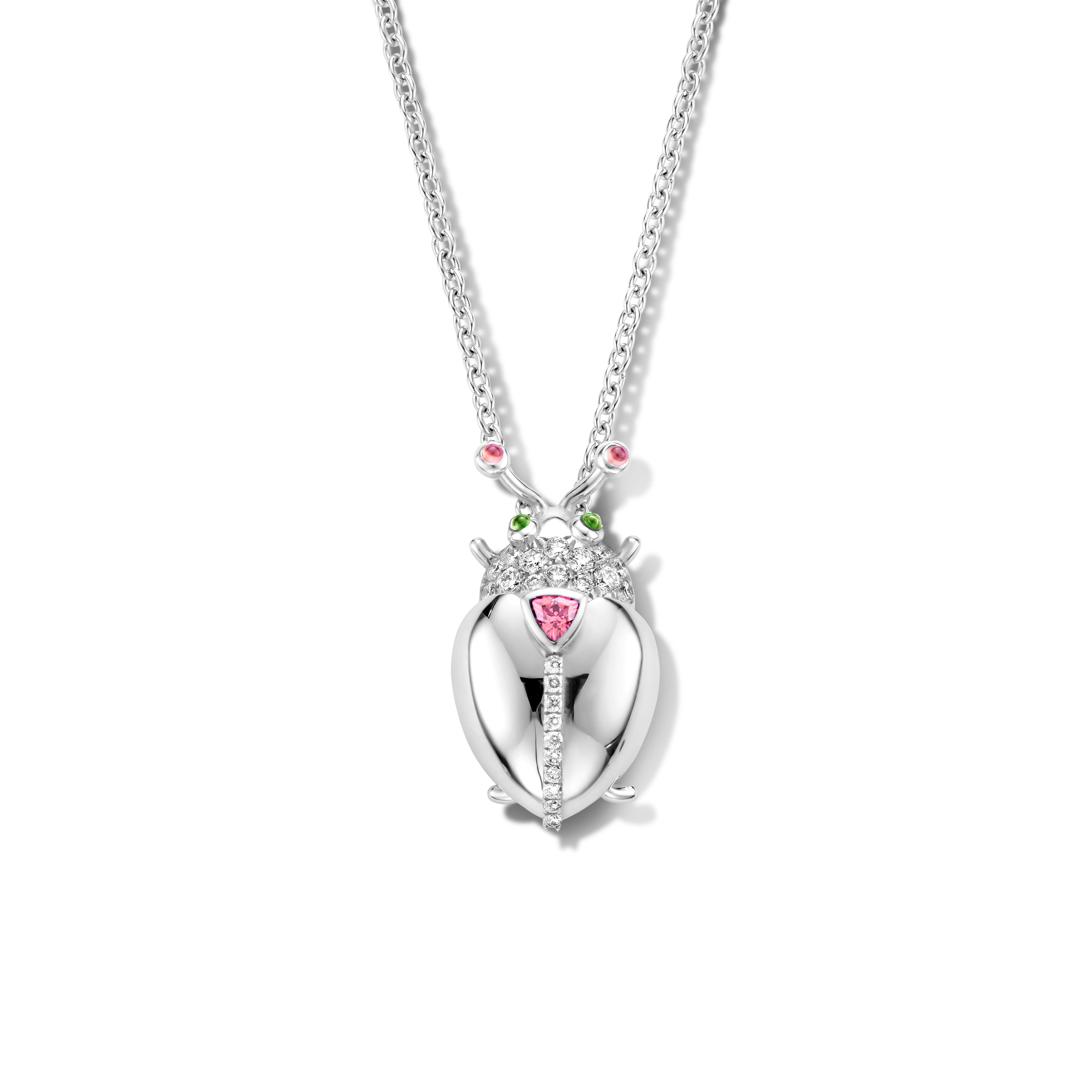 Turmalin, Tsavorit, Saphir 18K Weißgold Diamant-Anhänger Halskette (Zeitgenössisch) im Angebot