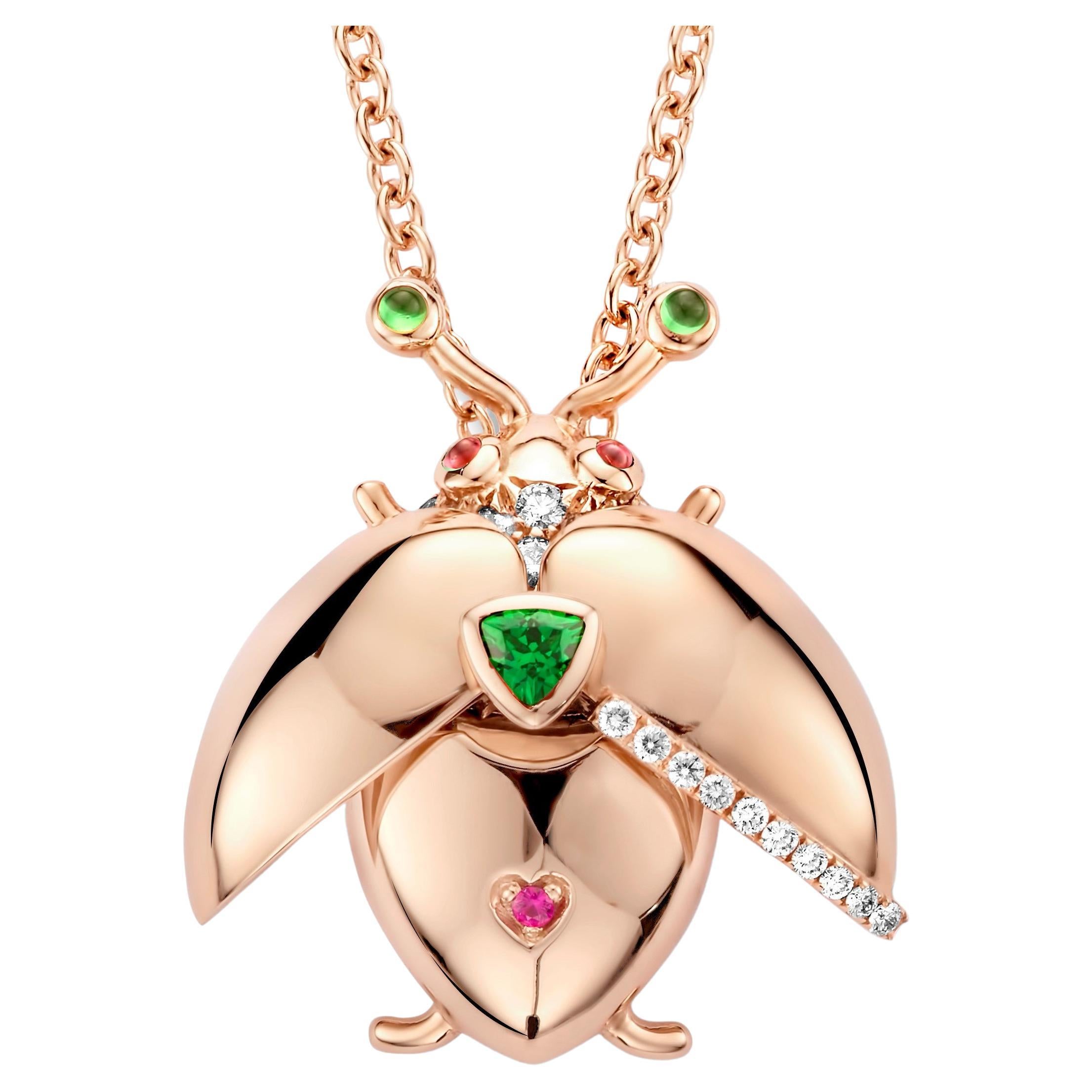 Tsavorite, Tourmaline, Sapphire 18K Rose Gold Diamond Pendant Necklace