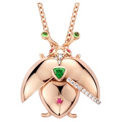 Tsavorite, Tourmaline, Sapphire 18K Rose Gold Diamond Pendant Necklace