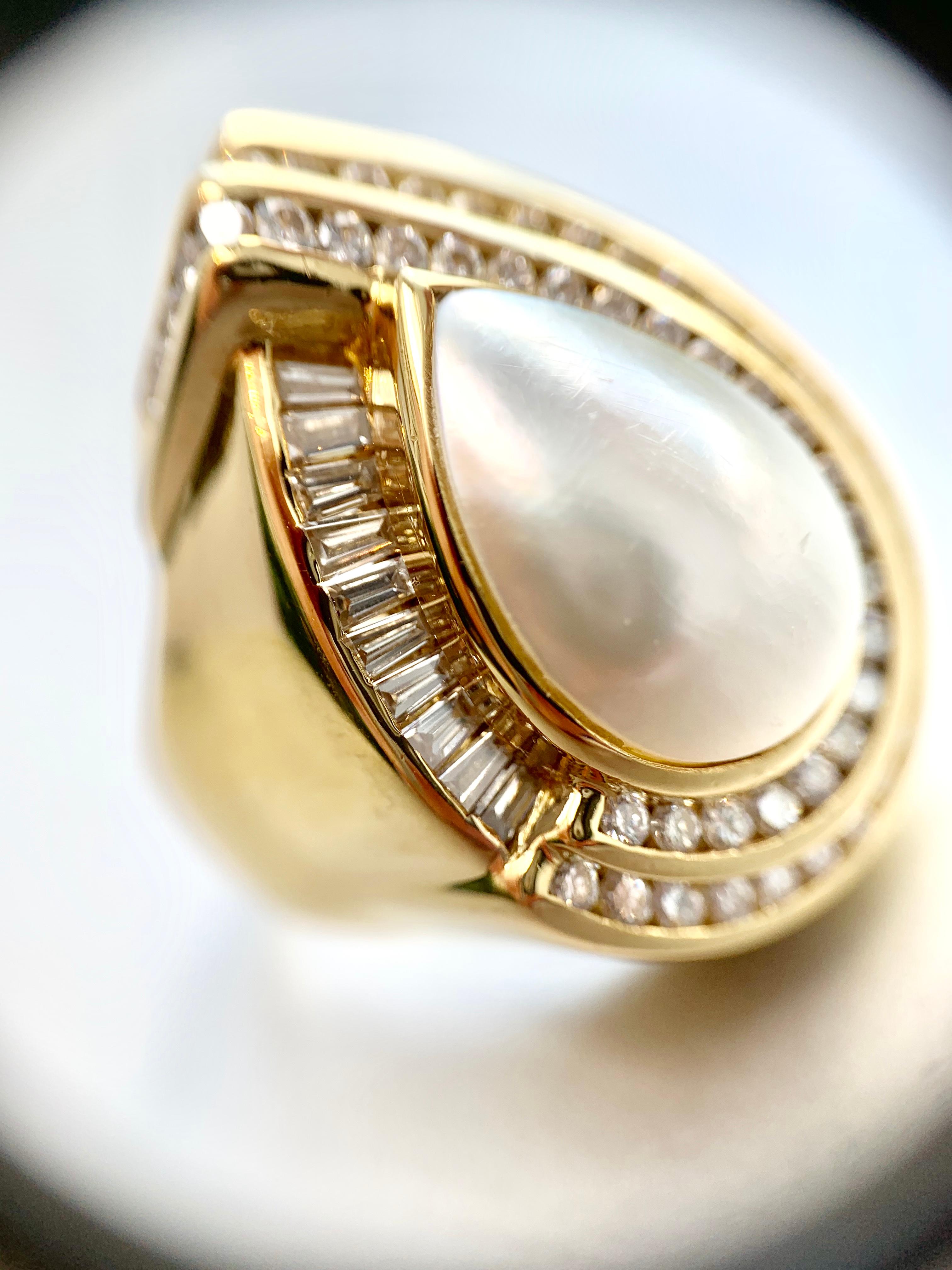 18 Karat Mabe Pearl and Diamond Cocktail Ring For Sale 5