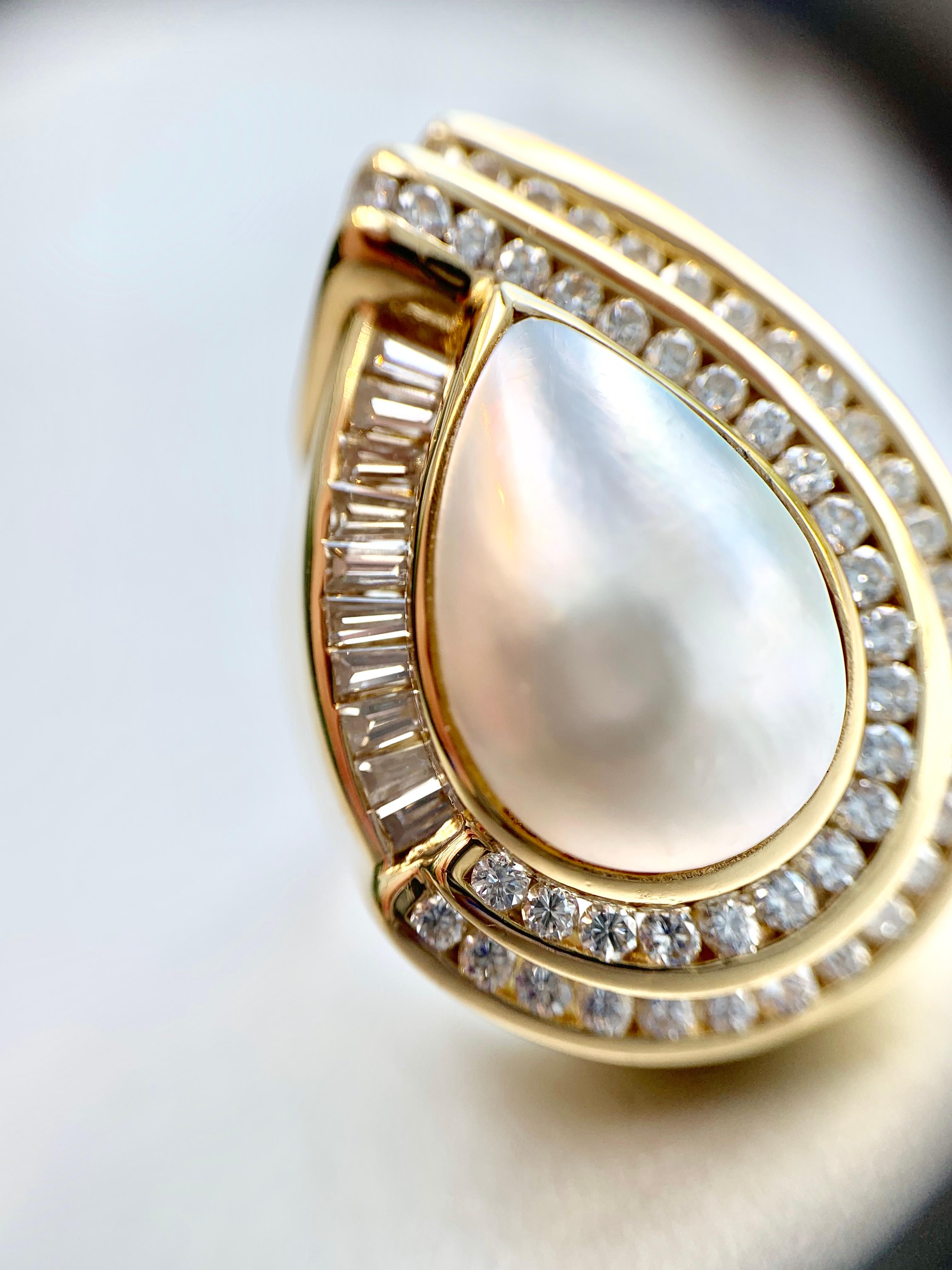 18 Karat Mabe Pearl and Diamond Cocktail Ring For Sale 6