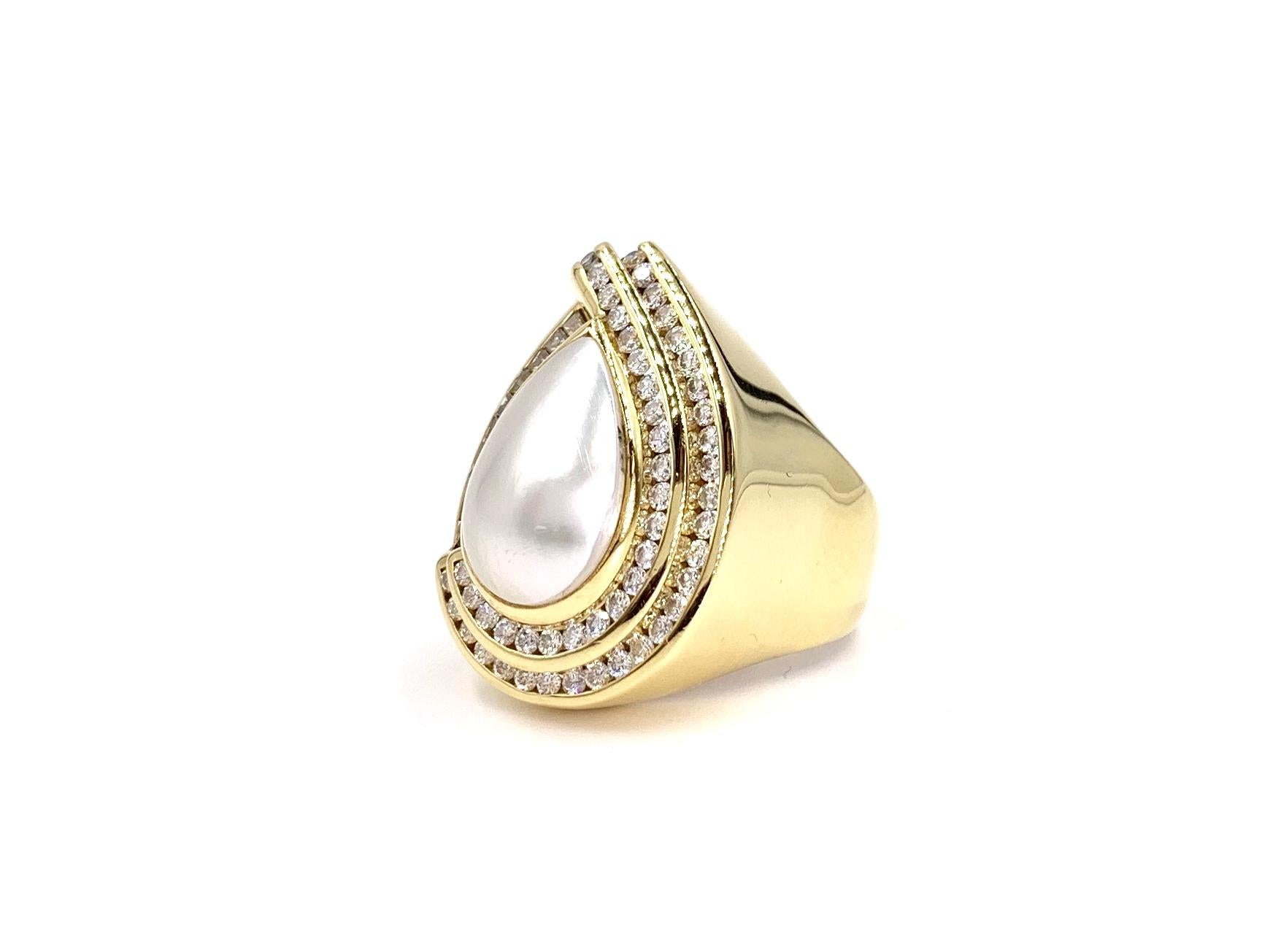 Women's 18 Karat Mabe Pearl and Diamond Cocktail Ring For Sale