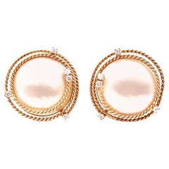 18 Karat Mabe Pearl with Diamonds on Rope Detail Earrings