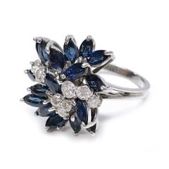 White Gold Marquise-Cut Blue Sapphire Diamond Ring