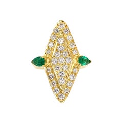 Vintage 18 Karat Marquise Shape Pave Diamond Modern Ring