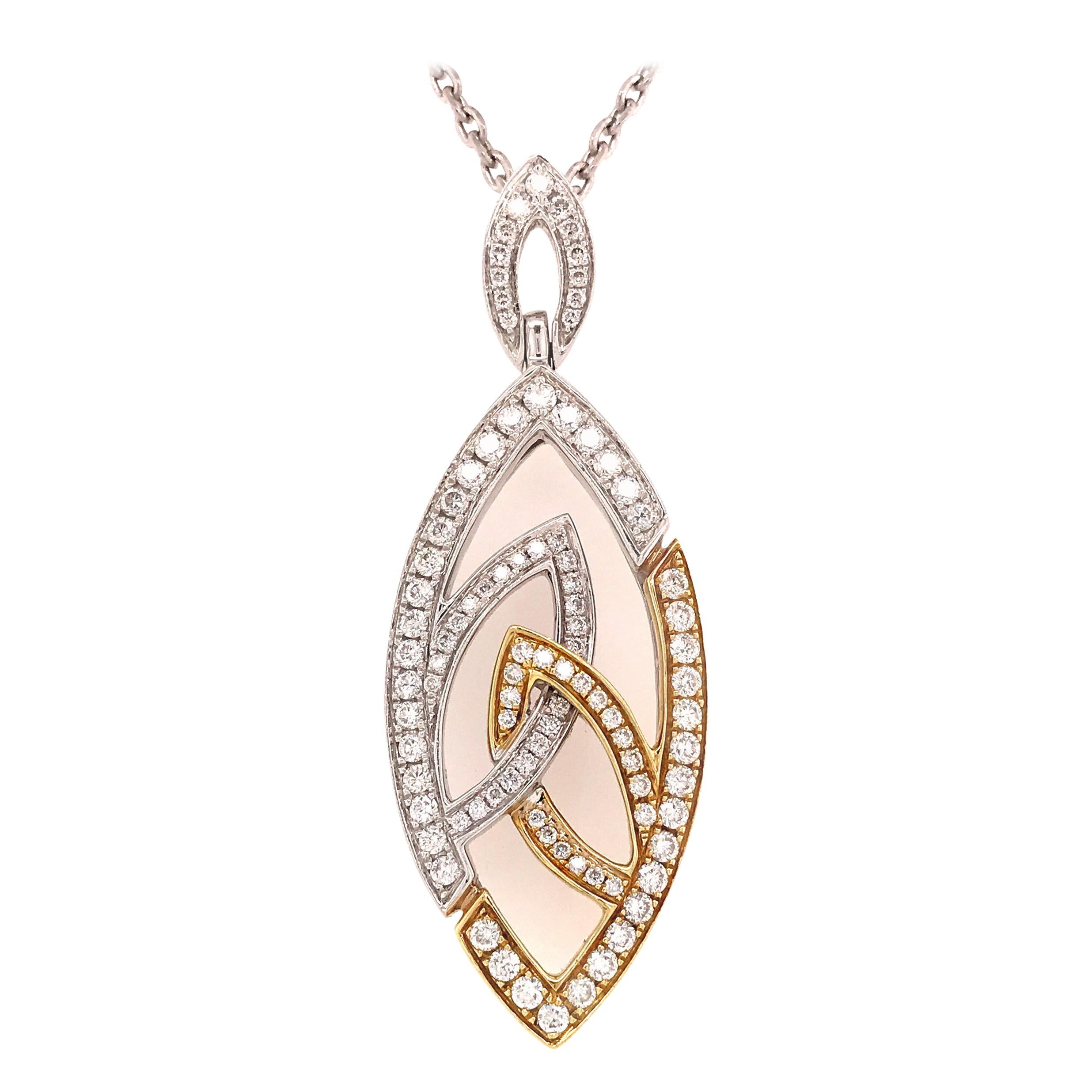 18 Karat Marquise Shape Pendant on Open Link Necklace Two-Tone Gold For Sale