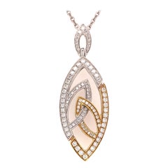 18 Karat Marquise Shape Pendant on Open Link Necklace Two-Tone Gold