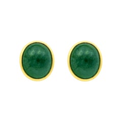 18 Karat Matte Yellow Gold 6.86 Carat Natural Emerald Cabochon Stud Earrings