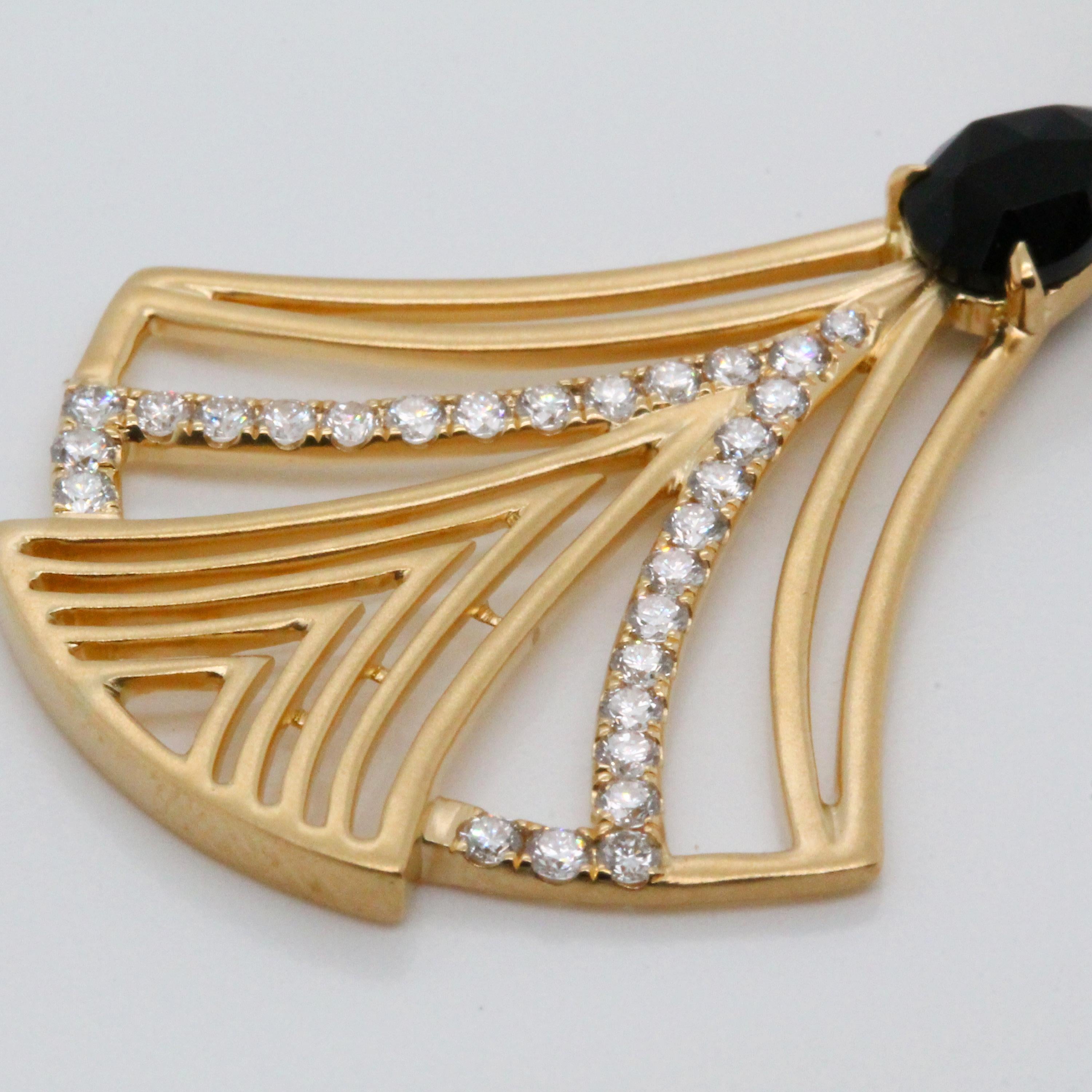 Pear Cut 18 Karat Matte Yellow Gold Art Deco Style Drop Dangle Earrings with Black Onyx For Sale