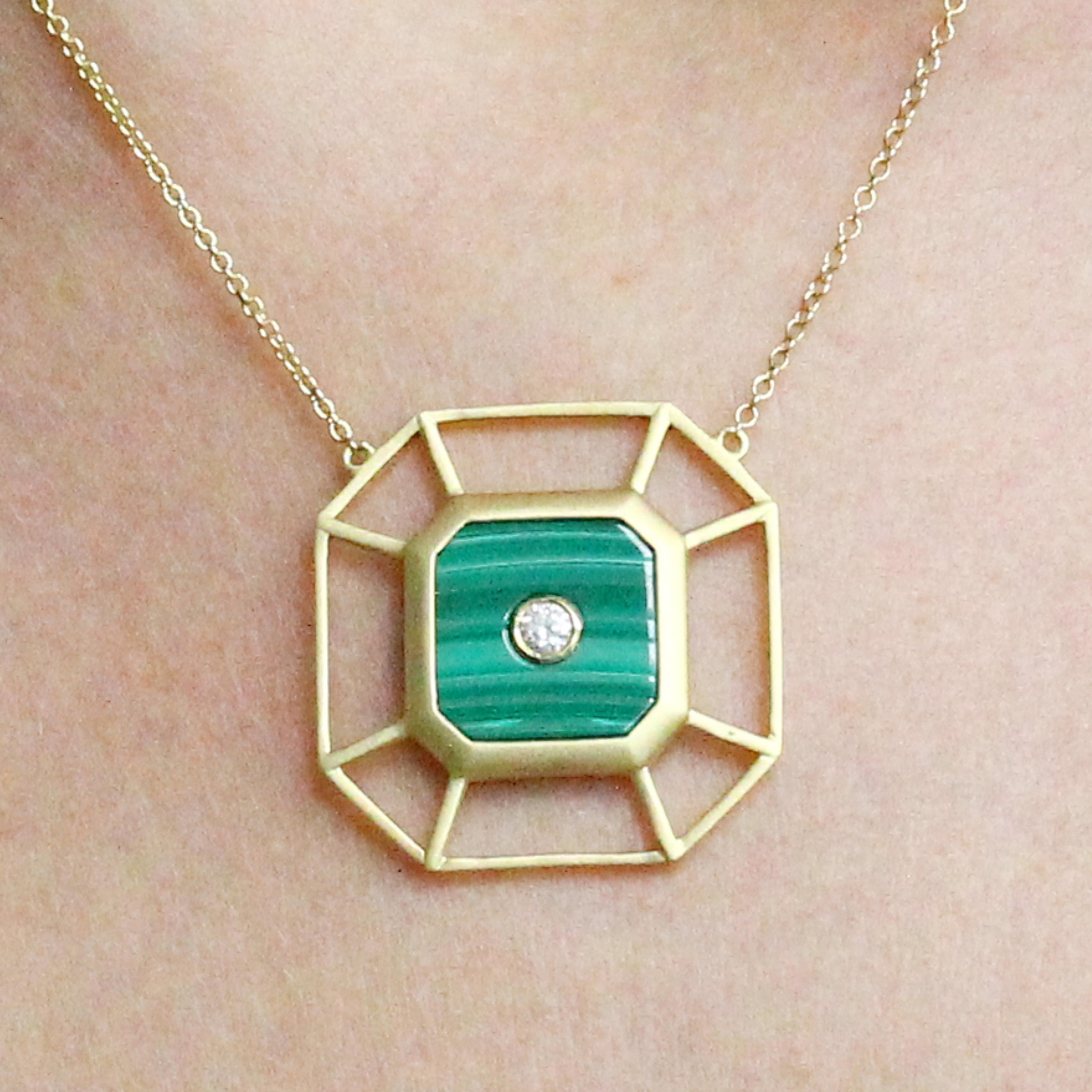 hexagonal malachite necklace