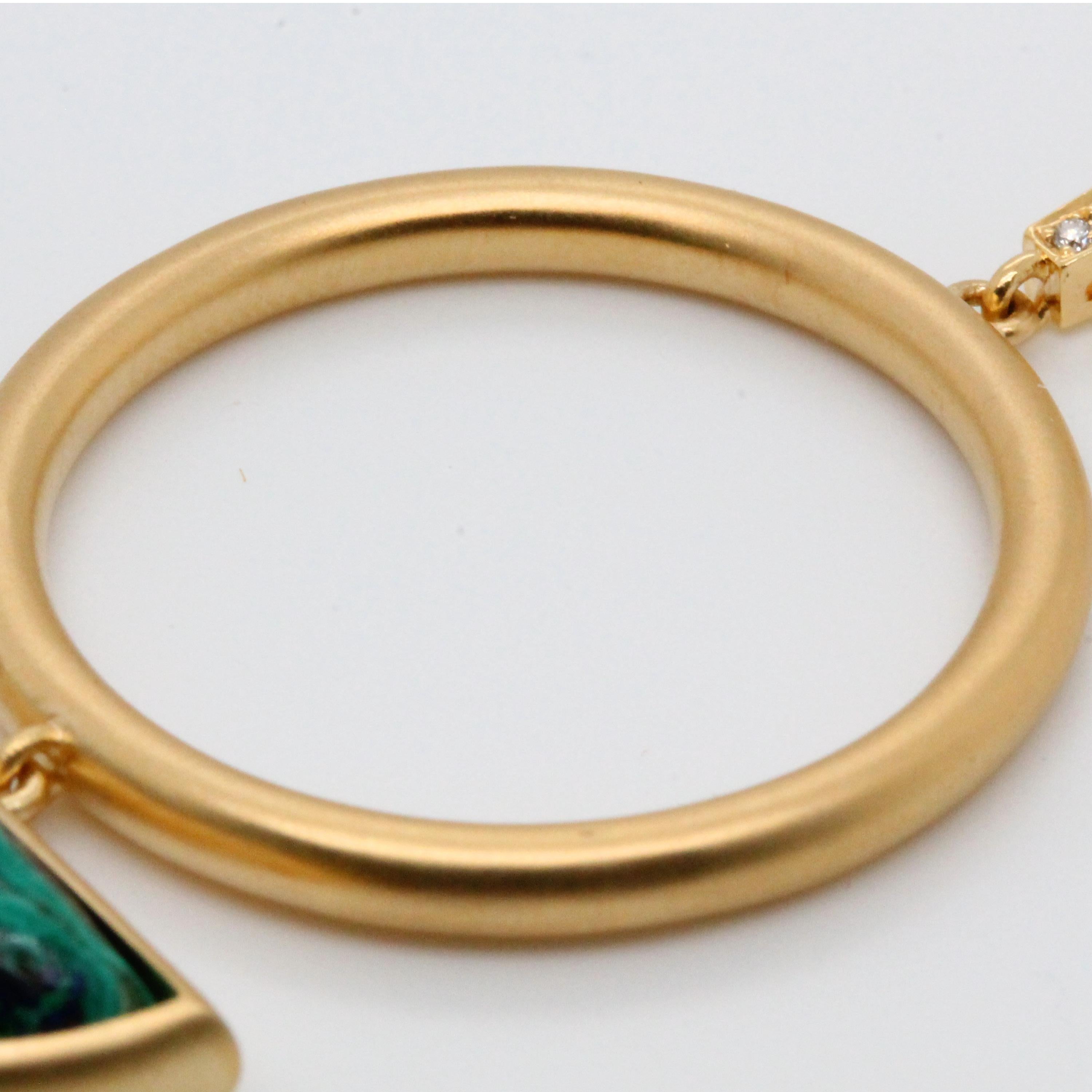18 Karat Matte Yellow Gold Half-Moon Necklace with Azurite-Malachite & Diamonds For Sale 4
