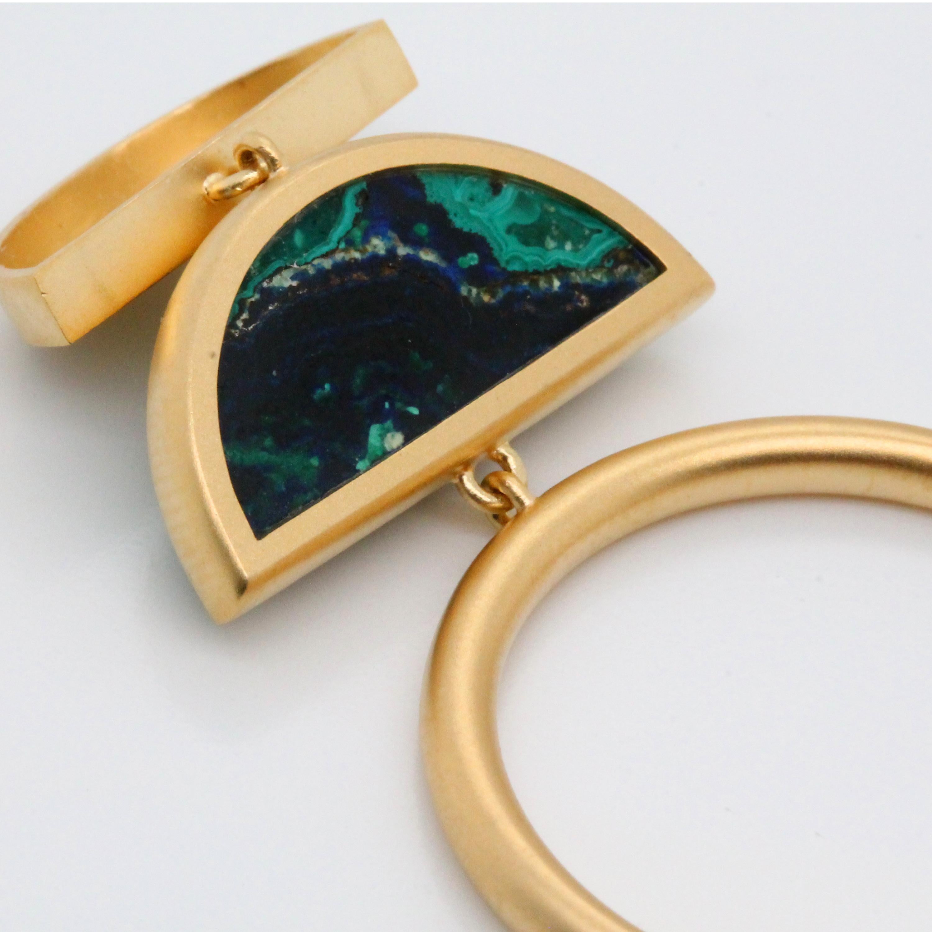 18 Karat Matte Yellow Gold Half-Moon Necklace with Azurite-Malachite & Diamonds For Sale 6
